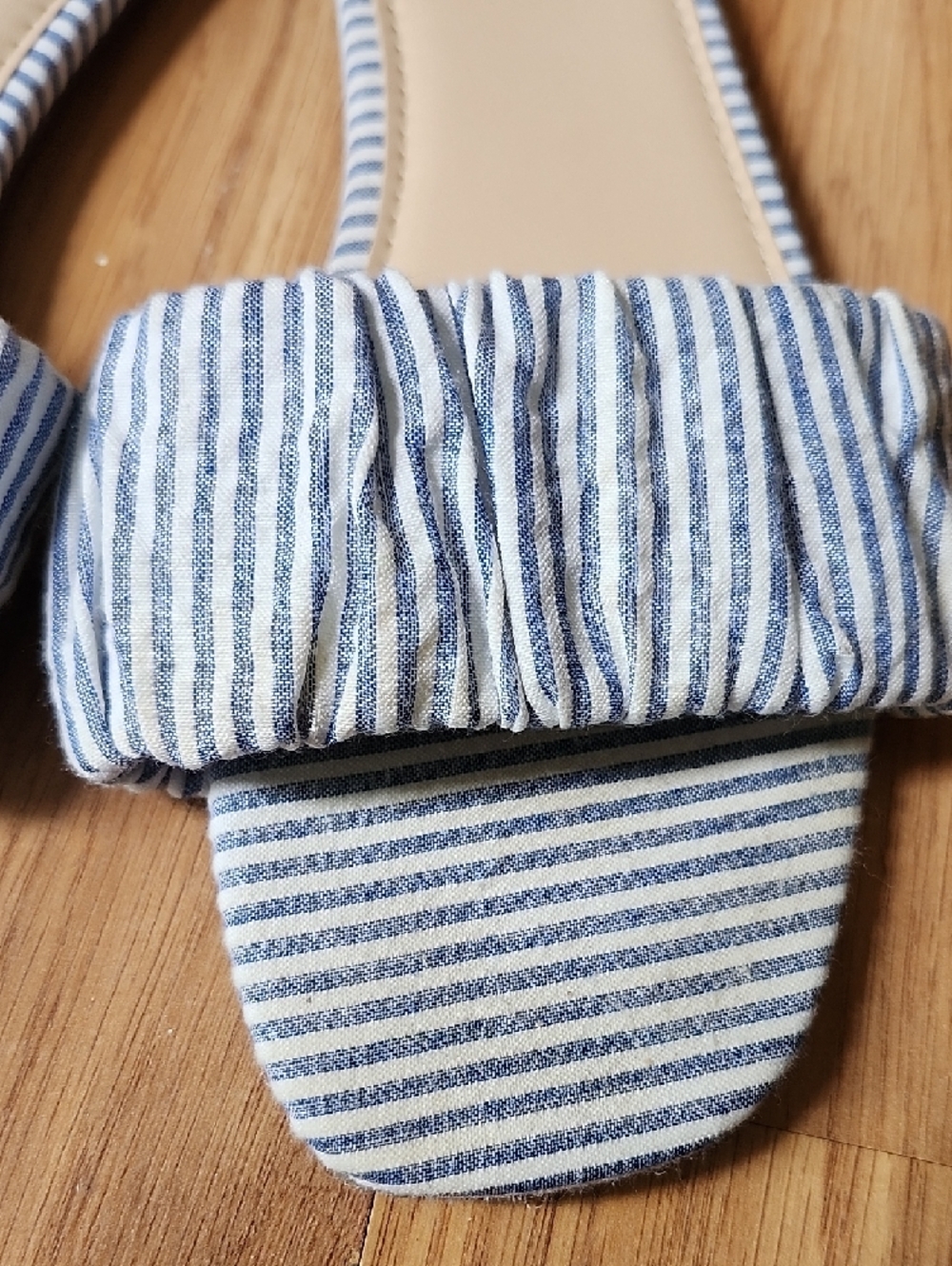 LOFT Blue and White Striped Ruched Slide Mules - Picture 3 of 8